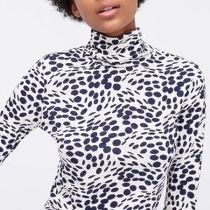 J.Crew Wavy Dots Turtleneck Long Sleeve Top Navy & White Abstract Print XXS
